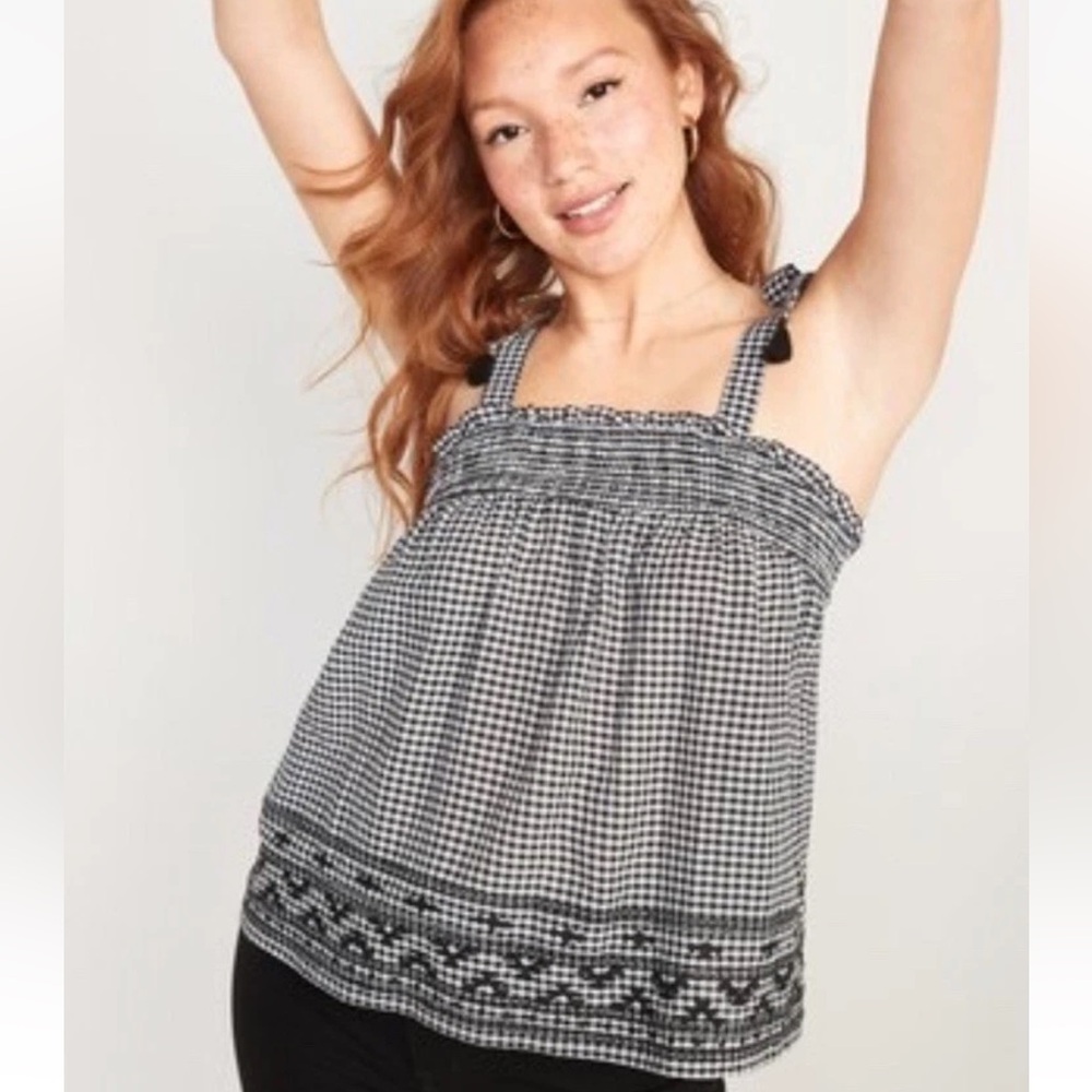 Old Navy Womens Black White Gingham Tie Tank Size Medium